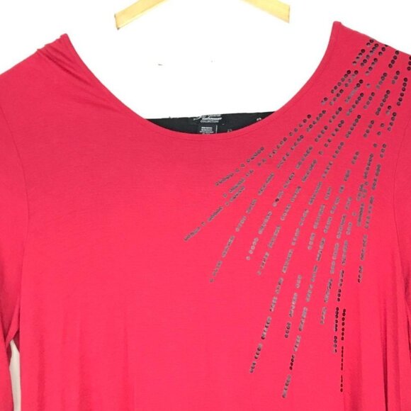 Liz & Me Knit Top 1X Red Black Sequins 3/4 Sleeve - Picture 3 of 9